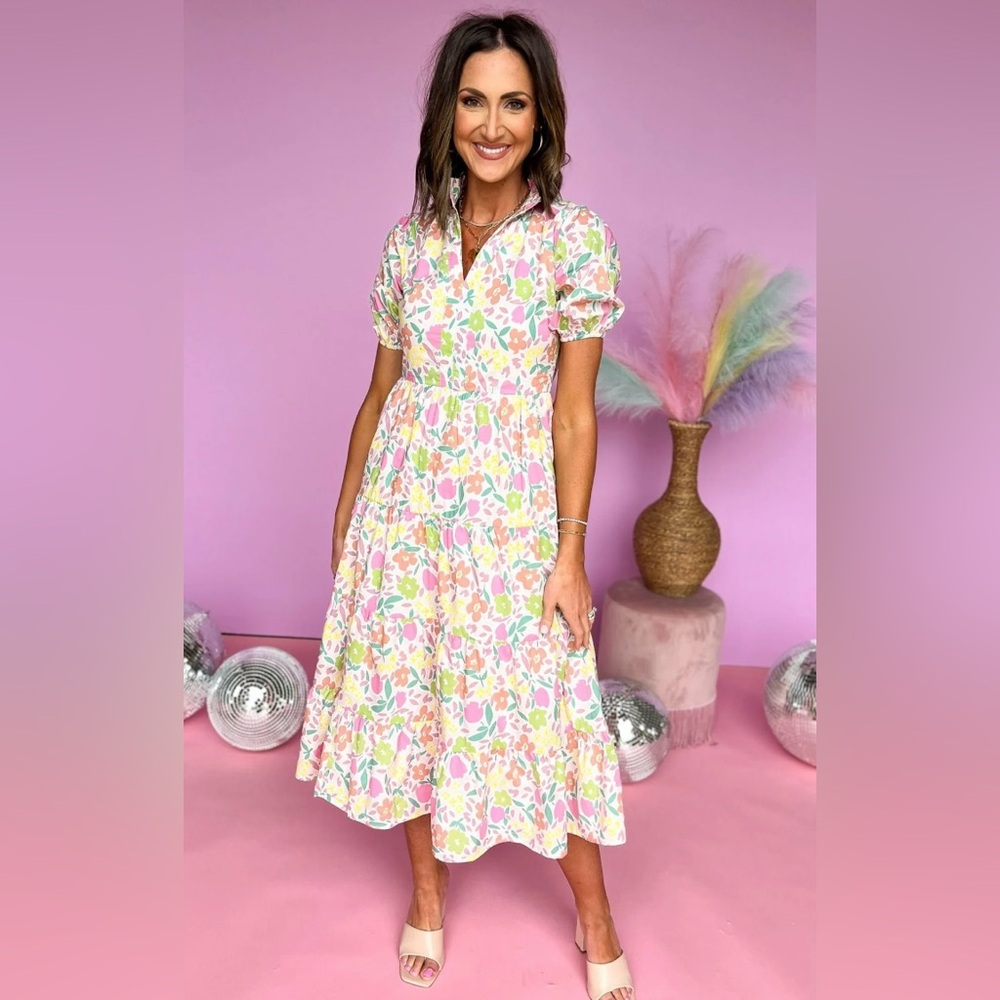 Karlie Pastel Floral V-neck Tier Midi